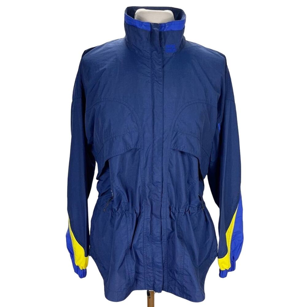 Vtg Moving Comfort Blue High Collar Zip Up Windbreakers 90s Jacket Sz Large